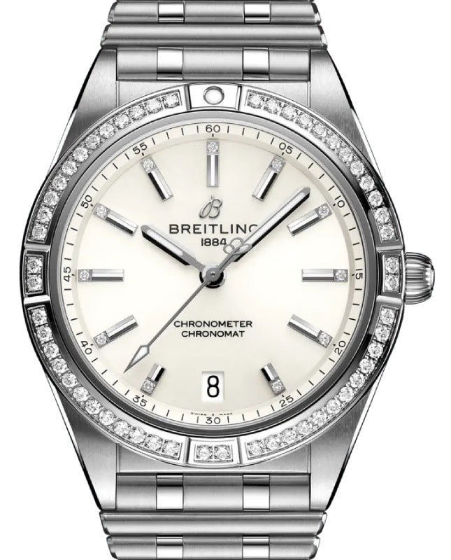 Breitling Chronomat Automatic 36 Stainless Steel Diamond Bezel White Dial A10380591A1A1 - BRAND NEW