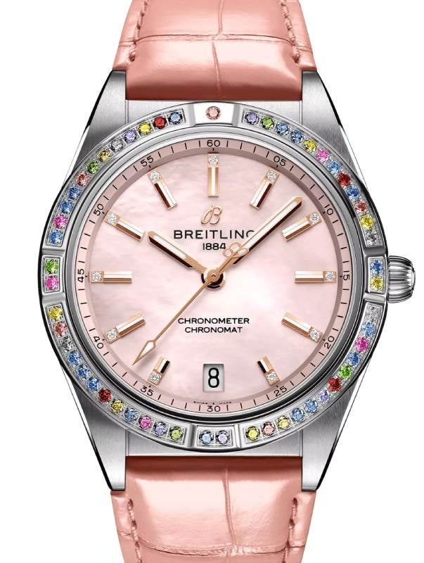 Breitling Chronomat Automatic 36 Steel/White Gold Gem-Set Bezel Pink MOP Dial G10380BB1K1P1