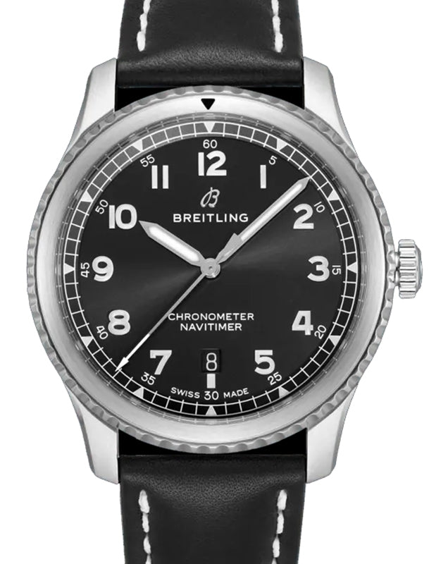 Breitling Navitimer 8 Automatic 41 Black Dial Stainless Steel Bezel Leather Strap A17314101.B1X1 - BRAND NEW