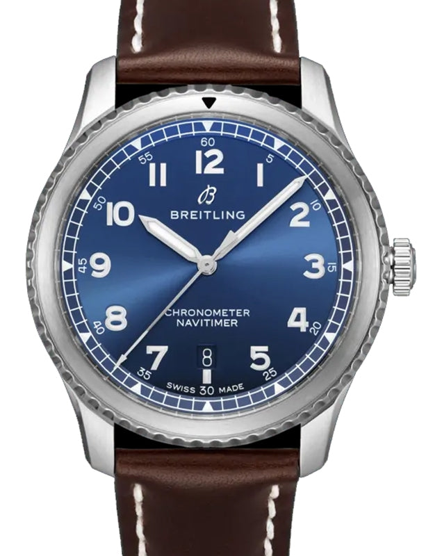Breitling Navitimer 8 Automatic 41 Blue Dial Stainless Steel Bezel Leather Strap A17314101.C1X1 - BRAND NEW