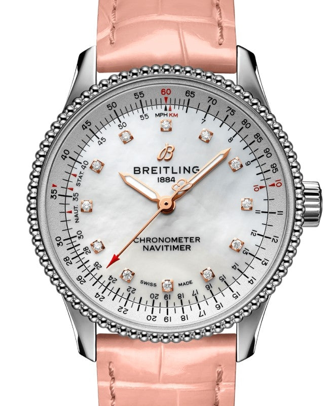 Breitling Navitimer Automatic 35 Stainless Steel Mother of Pearl Diamond Dial A17395211A1P3 - BRAND NEW
