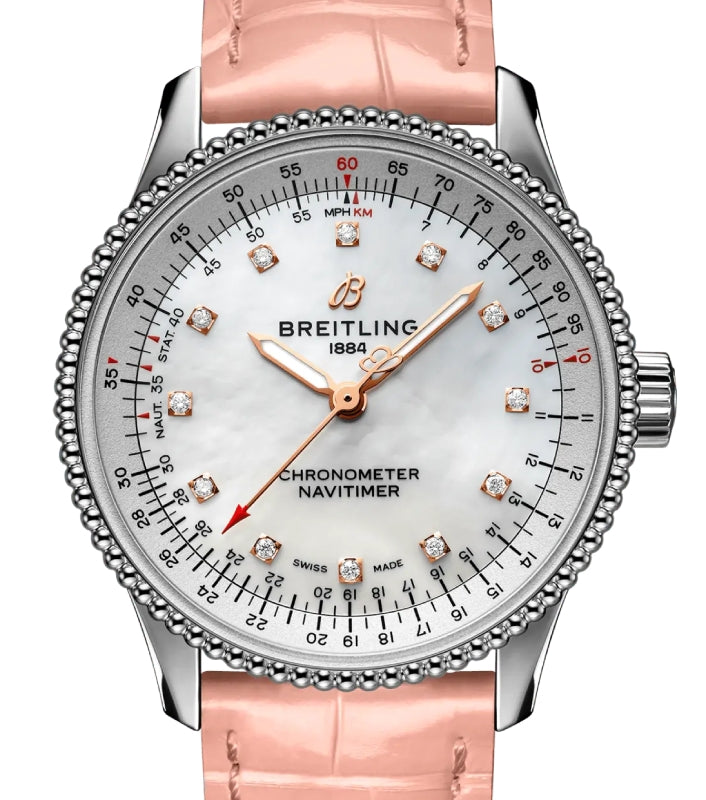 Breitling Navitimer Automatic 35 Stainless Steel Mother of Pearl Diamond Dial A17395211A1P4 - BRAND NEW