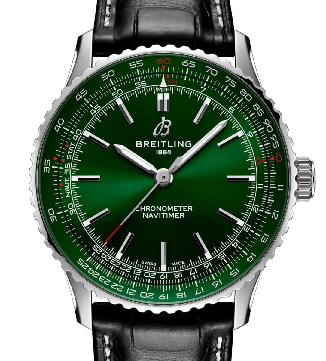 Breitling Navitimer Automatic 41 Steel Green Dial Leather Strap A17329371L1P1