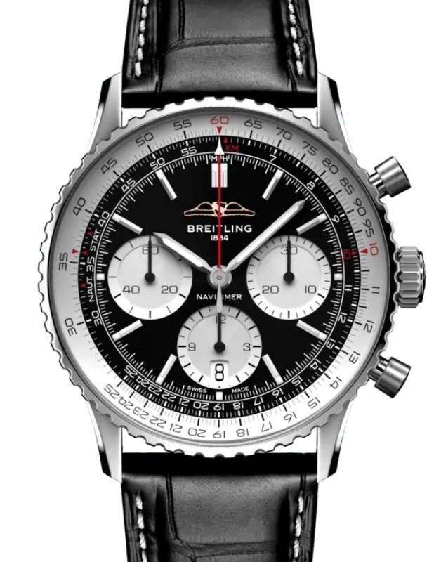 Breitling Navitimer B01 Chronograph 41 Stainless Steel Black Dial Leather Strap AB0139211B1P1