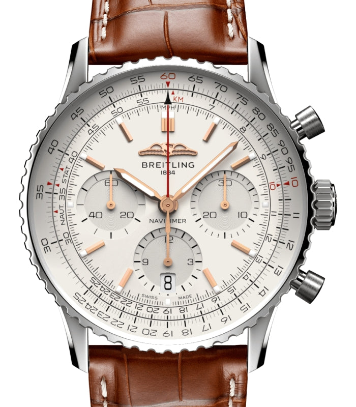 Breitling Navitimer B01 Chronograph 41 Stainless Steel Cream Dial Leather Strap AB0139211G1P1