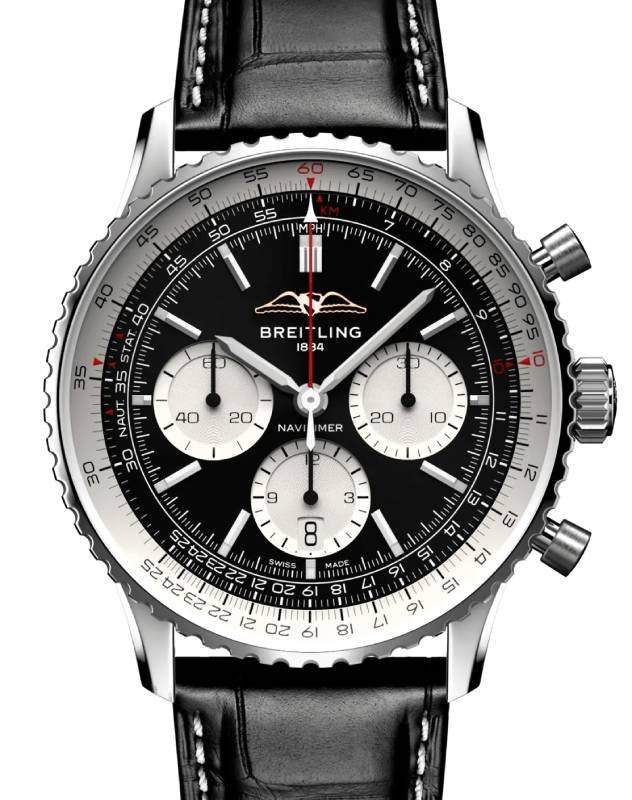Breitling Navitimer B01 Chronograph 43 Steel Black Dial Leather Strap AB0138211B1P1