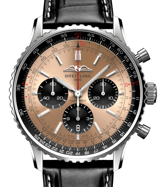 Breitling Navitimer B01 Chronograph 43 Stainless Steel Copper Dial Leather Strap AB0138241K1P1 - BRAND NEW