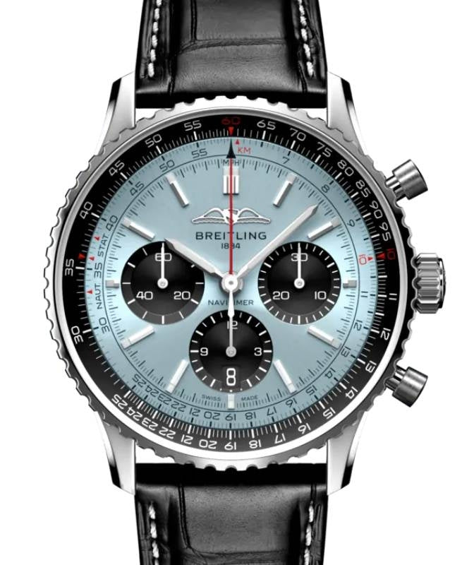 Breitling Navitimer B01 Chronograph 43 Stainless Steel Ice Blue Dial Leather Strap AB0138241C1P1