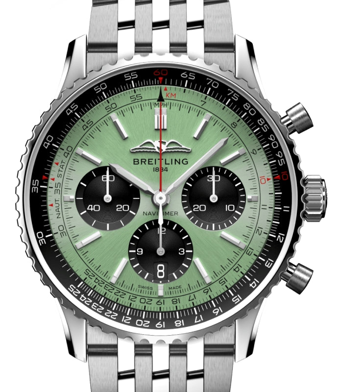 Breitling Navitimer B01 Chronograph 43 Stainless Steel Mint Green Dial AB0138241L1A1 - BRAND NEW