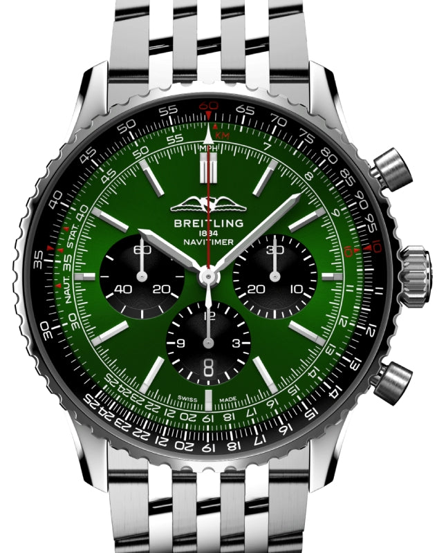 Breitling Navitimer B01 Chronograph 46 Stainless Steel Green Dial AB0137241L1A1 - BRAND NEW