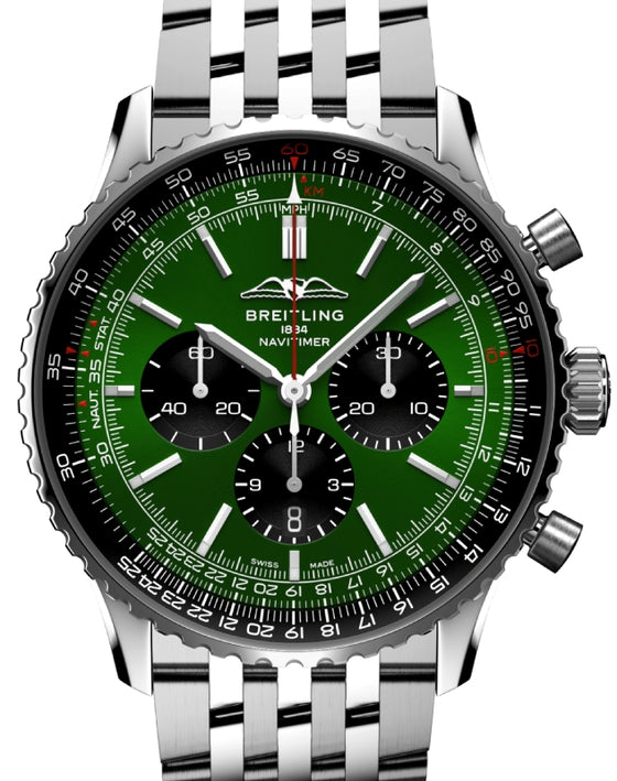 Breitling Navitimer B01 Chronograph 46 Stainless Steel Green Dial AB0137241L1A1 - BRAND NEW