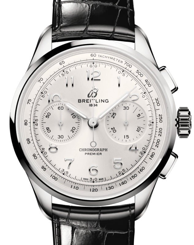 Breitling Premier B09 Chronograph 40 Stainless Steel Silver Dial Leather Strap AB0930371G1P1 - BRAND NEW