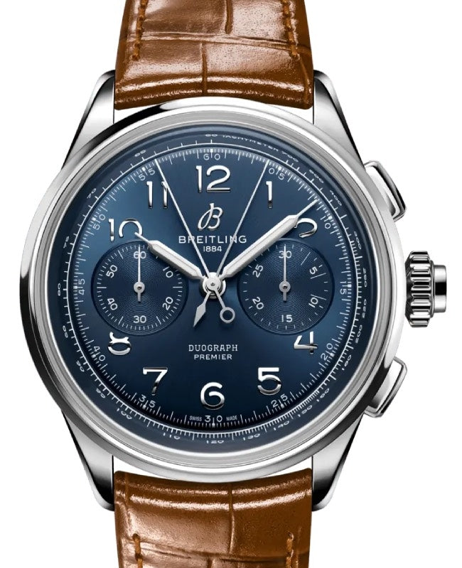 Breitling Premier B15 Duograph 42 Stainless Steel Blue Dial Leather Strap AB1510171C1P1 - BRAND NEW