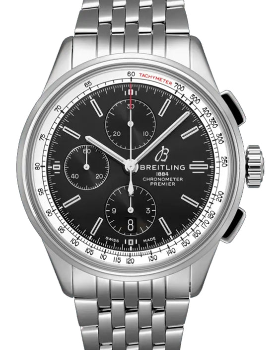 Breitling Premier Chronograph 42 Stainless Steel 42mm Black Dial A13315351B1A1