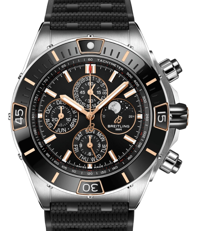 Breitling Super Chronomat 44 Four Year Calendar Stainless Steel/Red Gold Black Dial Rubber Strap I19320251B1S1 - BRAND NEW
