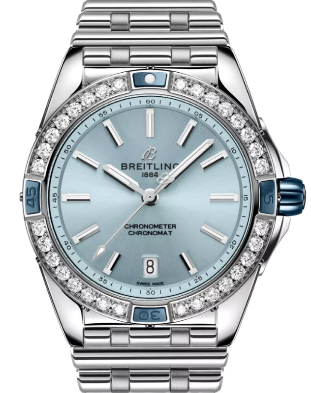 Breitling Super Chronomat Automatic 38 Stainless Steel Diamond Bezel Blue Dial A17356531C1A1 - BRAND NEW