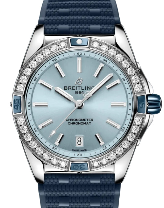 Breitling Super Chronomat Automatic 38 Stainless Steel Diamond Bezel Blue Dial Rubber Strap A17356531C1S1 - BRAND NEW