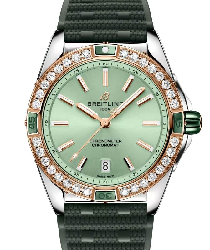 Breitling Super Chronomat Automatic 38 Steel/Red Gold Diamond Bezel Green Dial U17356531L1S1