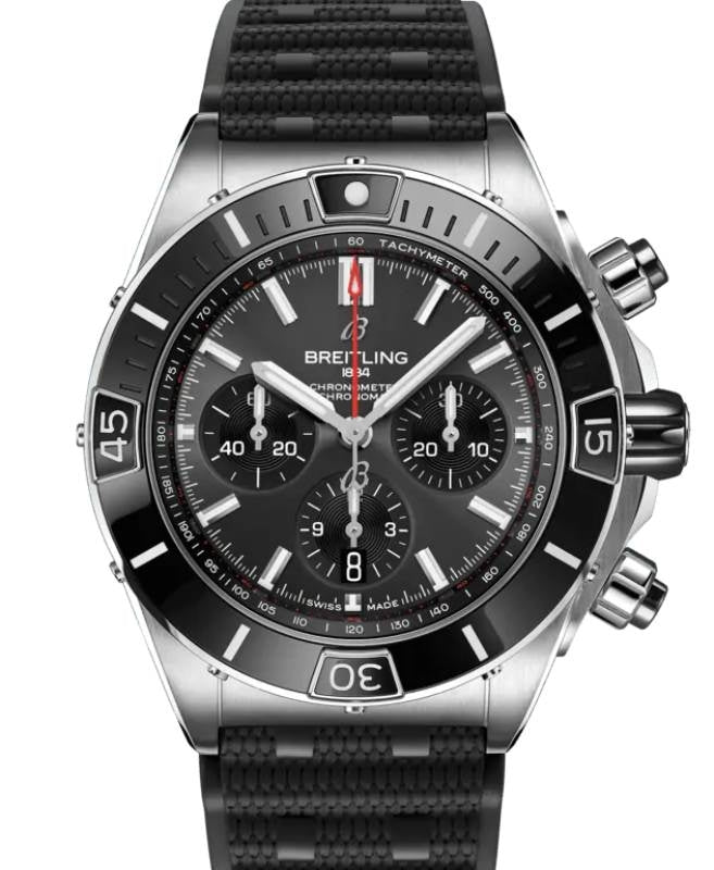 Breitling Super Chronomat B01 44 Stainless Steel Anthracite Dark Grey Dial Rubber Strap AB0136251B2S1