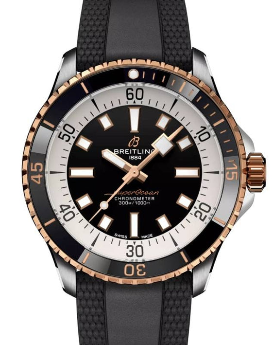 Breitling Superocean Automatic 42 Stainless Steel/Red Gold Black Dial Rubber Strap U17375211B1S1 - BRAND NEW
