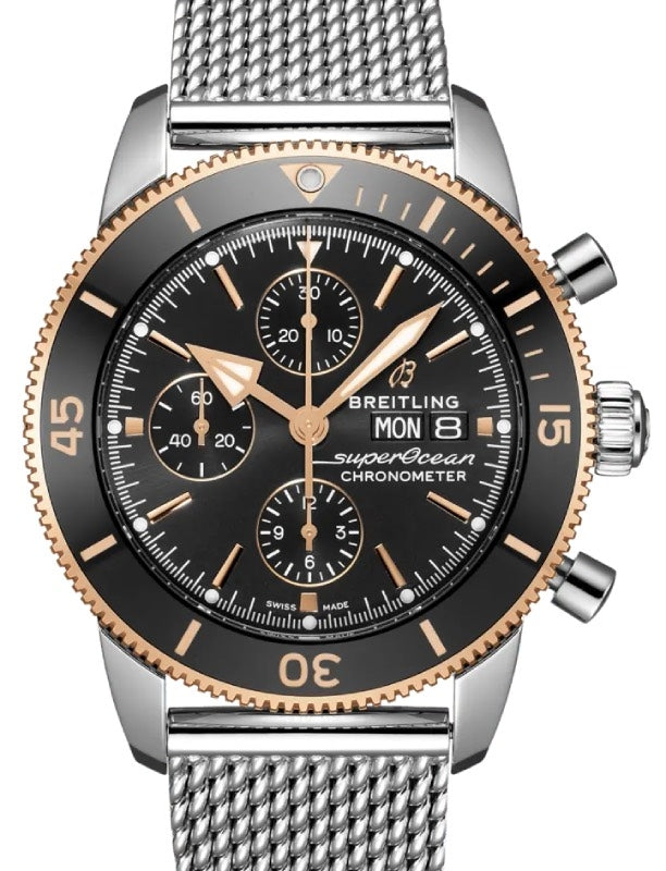 Breitling Superocean Heritage Chronograph 44 Stainless Steel Red Gold Black Dial Bracelet U13313121B1A1 - BRAND NEW