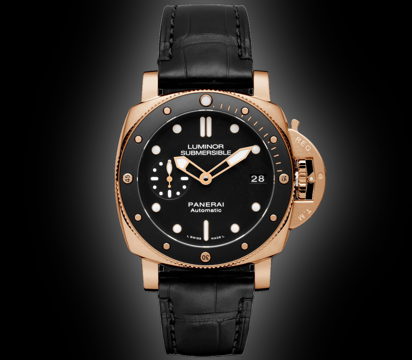Panerai Submersible Red Gold with Ceramic 42mm Black Dial Alligator Leather Strap 42mm PAM00684 - BRAND NEW