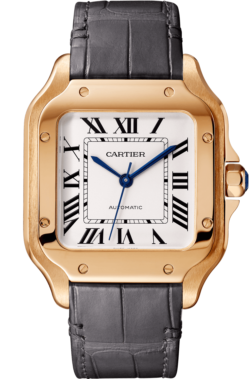 Cartier Santos De Cartier Ladies Watch Medium Automatic Interchangeable Bracelets Rose Gold SIlver Dial Alligator Leather Strap WGSA0012 - BRAND NEW