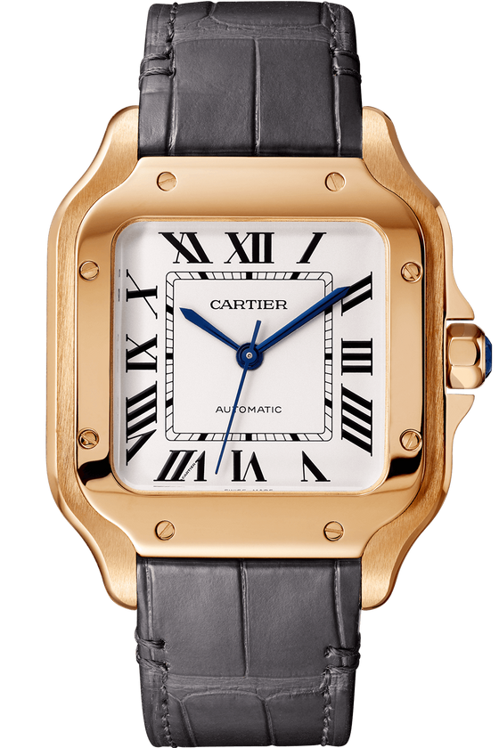 Cartier Santos De Cartier Ladies Watch Medium Automatic Interchangeable Bracelets Rose Gold SIlver Dial Alligator Leather Strap WGSA0012 - BRAND NEW