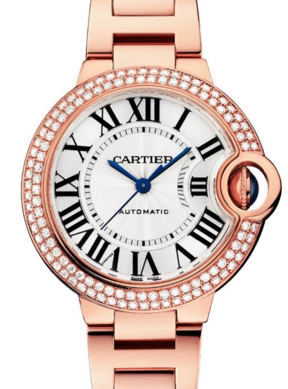 Cartier Ballon Bleu De Cartier 33mm Rose Gold/Diamonds Silver Dial WJBB0066