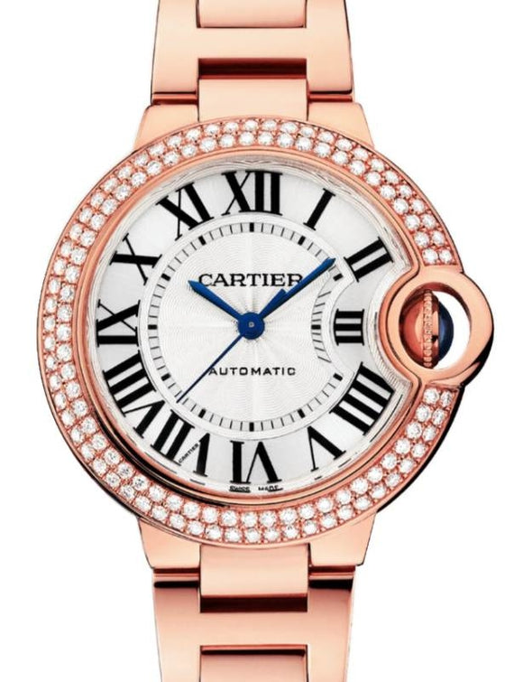 Cartier Ballon Bleu De Cartier 33mm Rose Gold/Diamonds Silver Dial WJBB0066