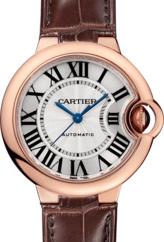 Cartier Ballon Bleu de Cartier Rose Gold 33mm Silver Dial Leather Strap W6920097 - BRAND NEW