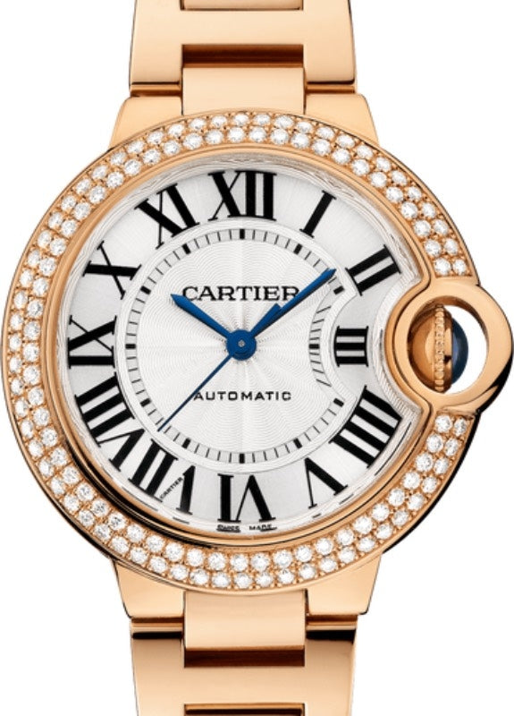 Cartier Ballon Bleu de Cartier Ladies Watch Automatic Rose Gold Diamond Bezel 33mm Silver Dial Rose Gold Bracelet WE902064 - BRAND NEW
