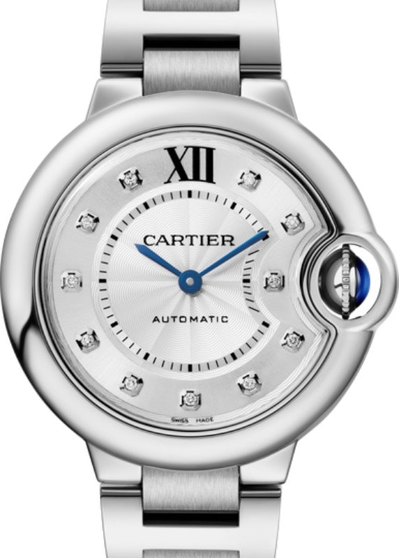 Cartier Ballon Bleu De Cartier Women's Watch Automatic Stainless Steel 33mm Silver Diamond Dial Steel Bracelet WE902074 - BRAND NEW