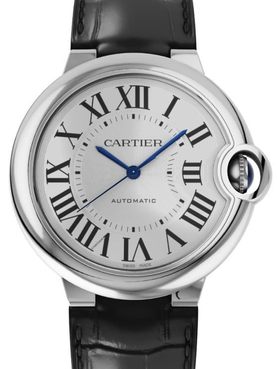 Cartier Ballon Bleu De Cartier Steel 36mm Silver Dial Leather Strap WSBB0028