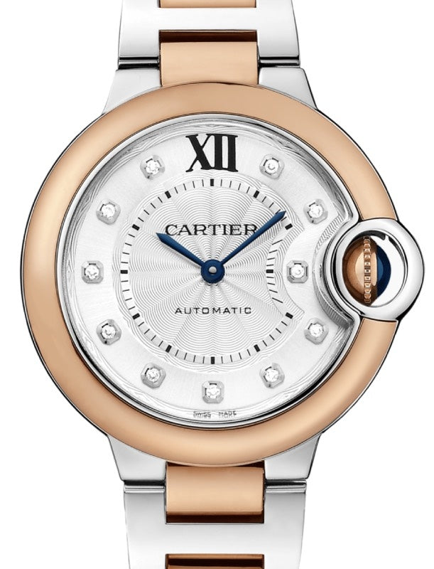 Cartier Ballon Bleu de Cartier Stainless Steel/Rose Gold 33mm Silver Diamond Dial W3BB0006 - BRAND NEW