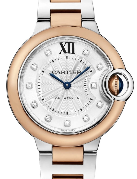 Cartier Ballon Bleu de Cartier Stainless Steel/Rose Gold 33mm Silver Diamond Dial W3BB0006 - BRAND NEW