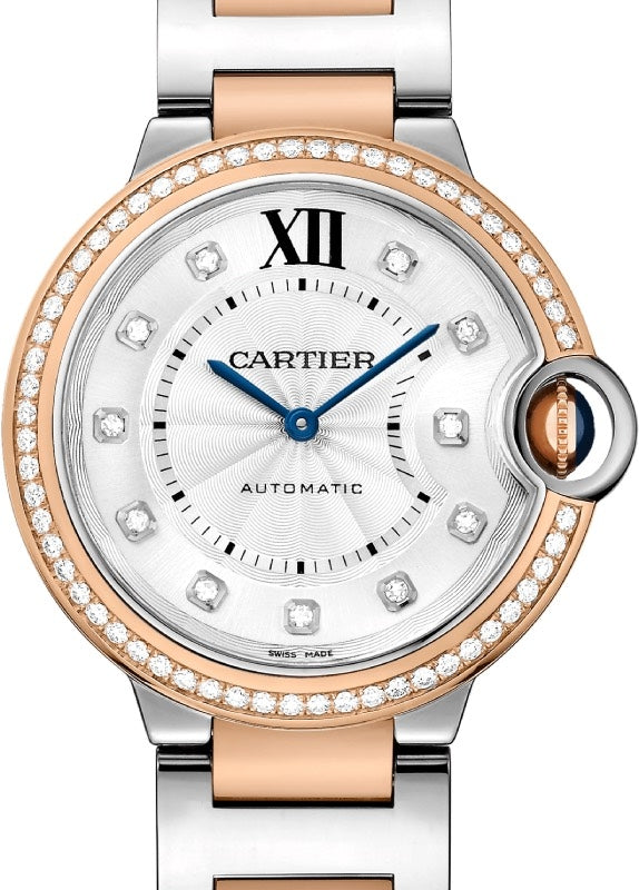 Cartier Ballon Bleu de Cartier Ladies Watch Automatic Stainless Steel Rose Gold Diamonds 36mm Silver Diamond Dial Steel Rose Gold Bracelet W3BB0004 - BRAND NEW