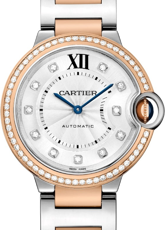 Cartier Ballon Bleu de Cartier Ladies Watch Automatic Stainless Steel Rose Gold Diamonds 36mm Silver Diamond Dial Steel Rose Gold Bracelet W3BB0004 - BRAND NEW