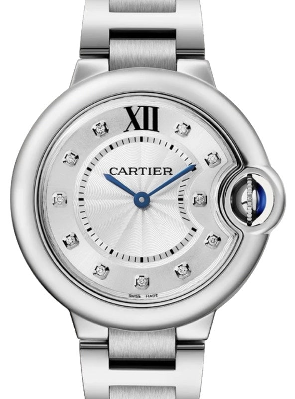 Cartier Ballon Bleu de Cartier Ladies Watch Quartz Stainless Steel 33mm Silver Diamond Dial Steel Bracelet W4BB0020 - BRAND NEW