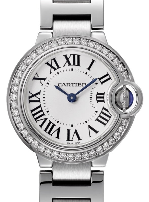 Cartier Ballon Bleu de Cartier Quartz Steel Diamond Bezel 28mm Silver Dial W4BB0015