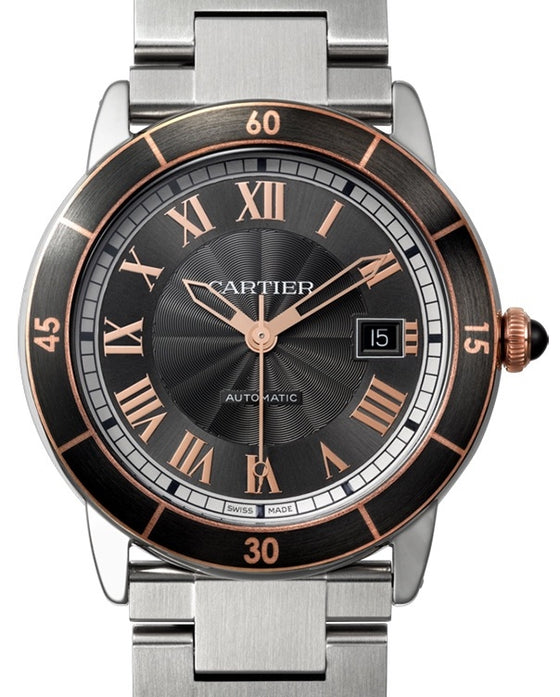 Cartier Ronde Croisiere De Cartier Watch W2RN0007 Grey Roman Rose Gold & Black Synthetic Bezel Stainless Steel - BRAND NEW