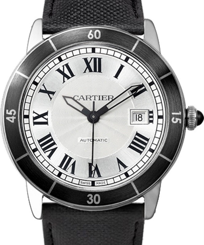 Cartier Ronde Croisi?re De Cartier Watch WSRN0002 Silver Roman Black Synthetic Bezel Stainless Steel Leather - BRAND NEW