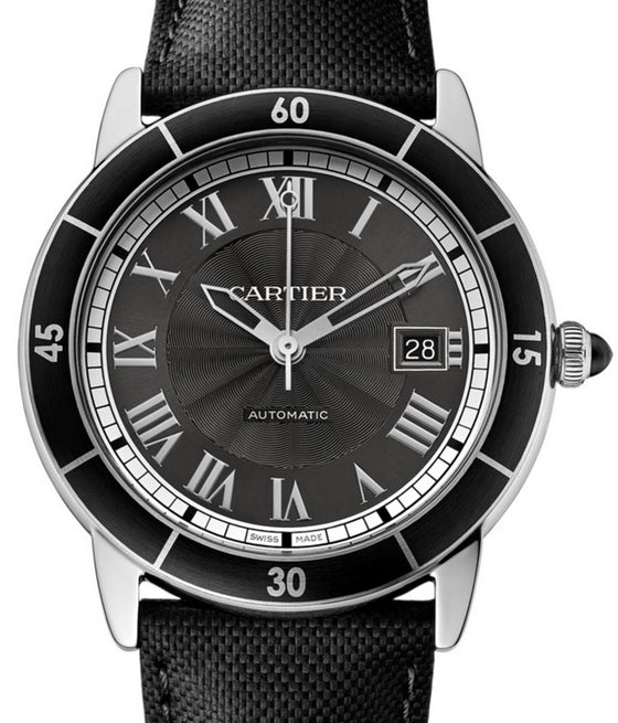 Cartier Ronde Croisiere De Cartier Watch WSRN0003 Grey Roman Black Synthetic Bezel Stainless Steel Leather - BRAND NEW