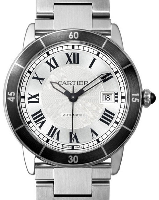 Cartier Ronde Croisiere De Cartier Watch WSRN0010 Silver Roman Black Synthetic Bezel Stainless Steel - BRAND NEW