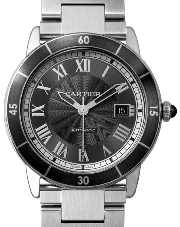 Cartier Ronde Croisi?re De Cartier Watch WSRN0011 Grey Roman Black Synthetic Bezel Stainless Steel - BRAND NEW
