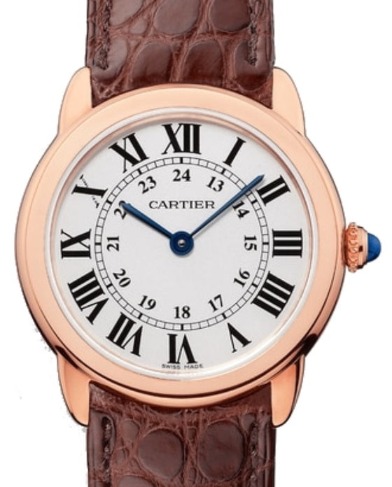 Cartier Rondo Solo de Cartier Ladies Watch Quartz Rose Gold Steel 29mm Silver Dial Alligator Leather Strap W6701007 - BRAND NEW