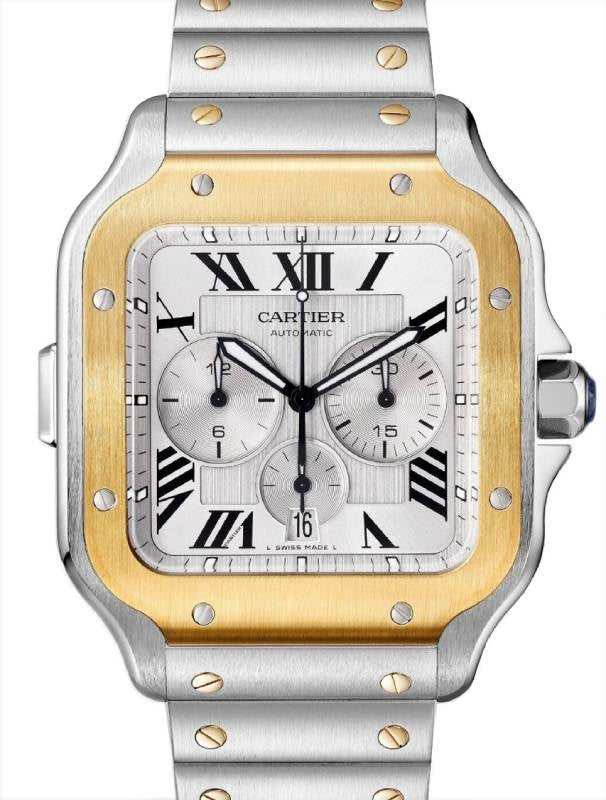 Santos de Cartier Chronograph Extra-Large Steel/Yellow Gold Silver Dial W2SA0008