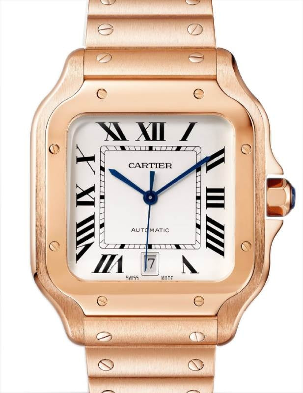 Santos De Cartier Large Silver Dial Rose Gold WGSA0018