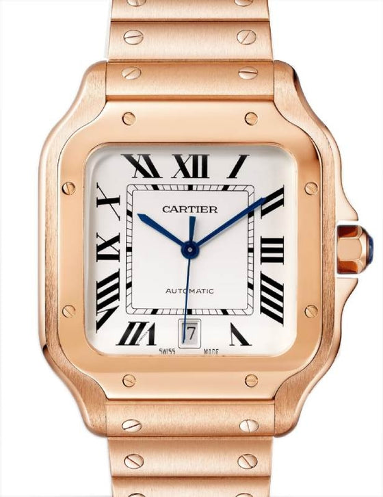 Santos De Cartier Large Silver Dial Rose Gold WGSA0018