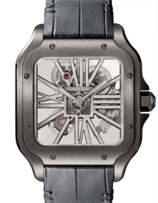 Santos De Cartier Large Black ADLC Steel Skeleton Dial WHSA0009